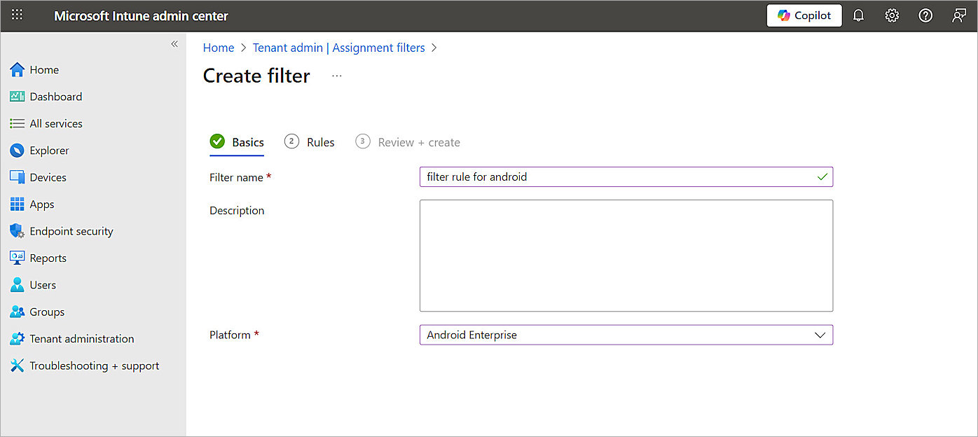 Screenshot of Create New Group in Intune